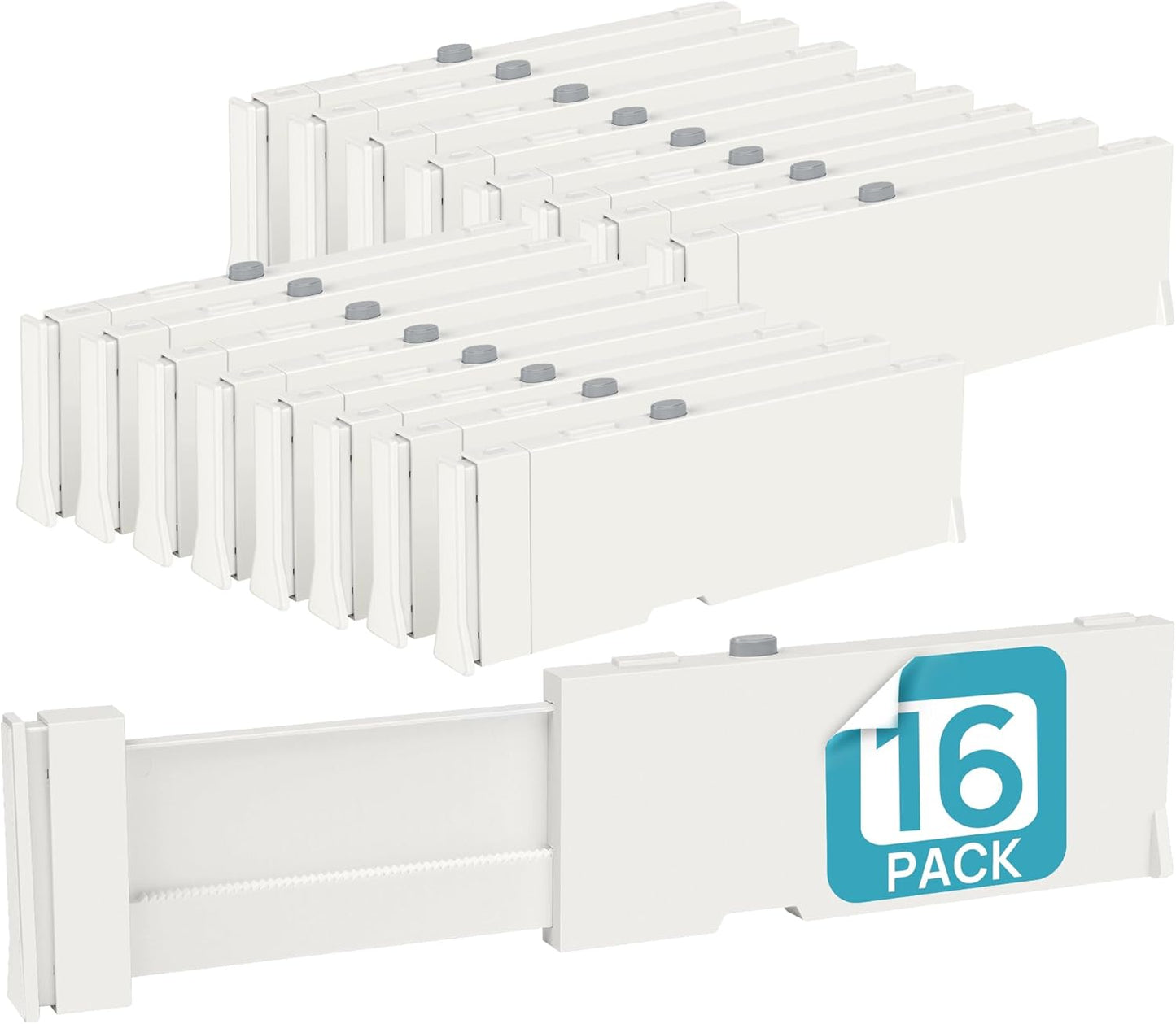 16 Pack Drawer Dividers for Clothes, 4" High 11.3"-17" Adjustable Expandable Dresser Drawer Organizer, Plastic Drawers Separator for Dresser, Baby Clothes, Underwear, Kitchen & Office Storage