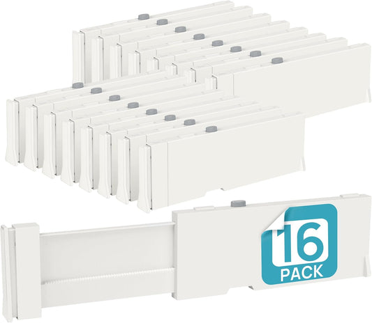 16 Pack Drawer Dividers for Clothes, 4" High 11.3"-17" Adjustable Expandable Dresser Drawer Organizer, Plastic Drawers Separator for Dresser, Baby Clothes, Underwear, Kitchen & Office Storage