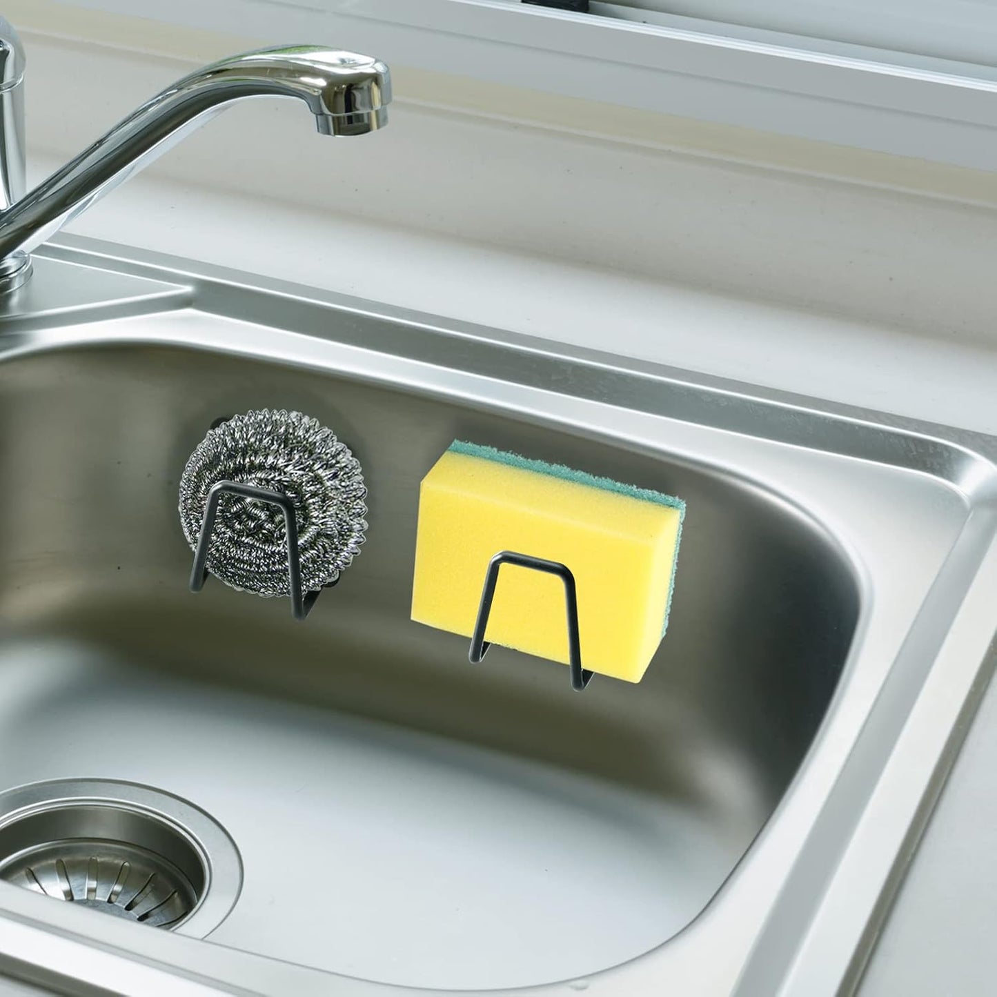 Sponge Holders for Kitchen Sink 2 Packs, Black 304 Multifuctional Stainless Steel Holder