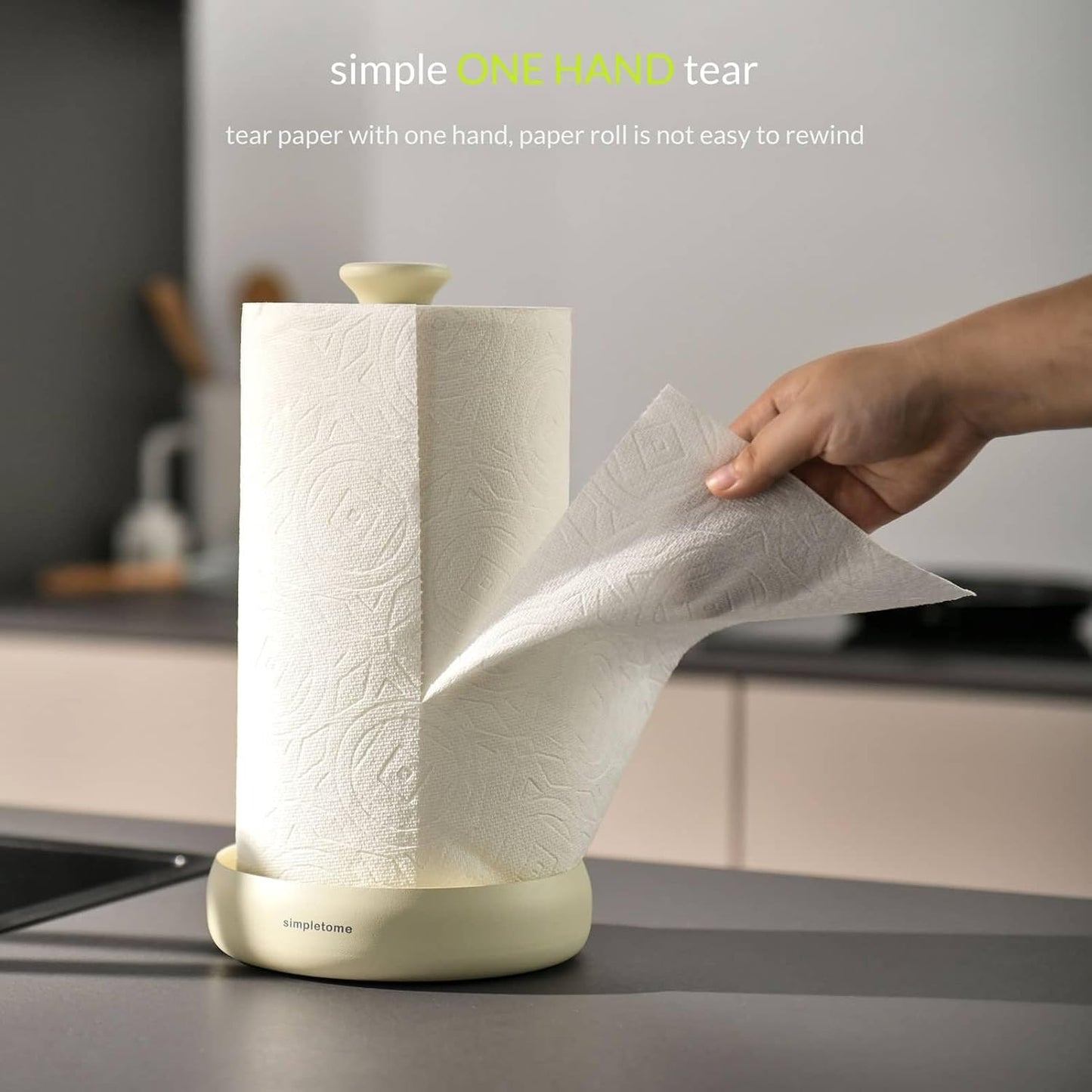 Paper Towel Holder Countertop Keep It Rolled Up Weighted Base (Matt Cream)