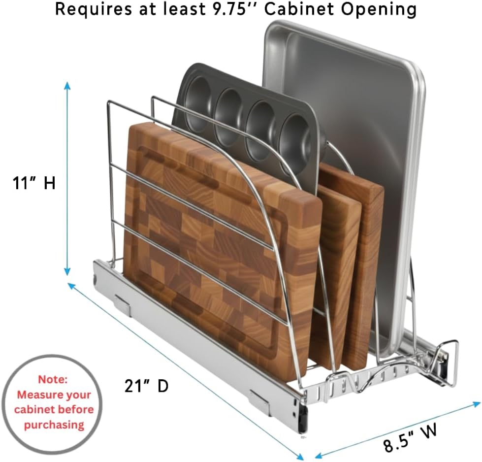 Pull Out Organizer for Bakeware, Cutting Board and Trays, Adjustable Dividers - Heavy Duty