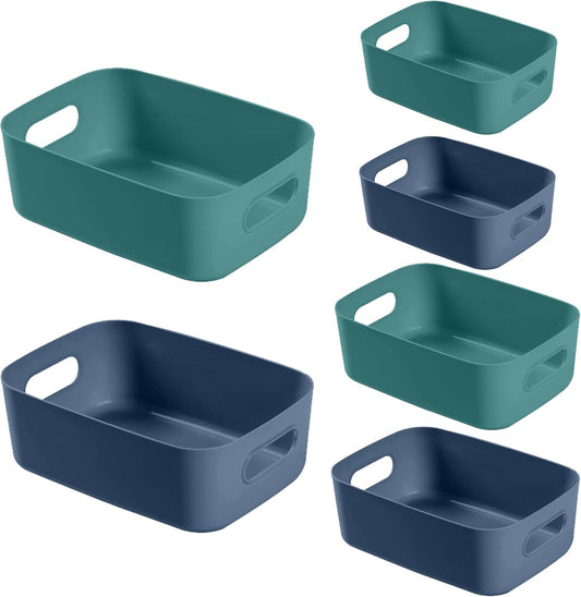 6-Pack Plastic Storage Bins Baskets of 3 Sizes