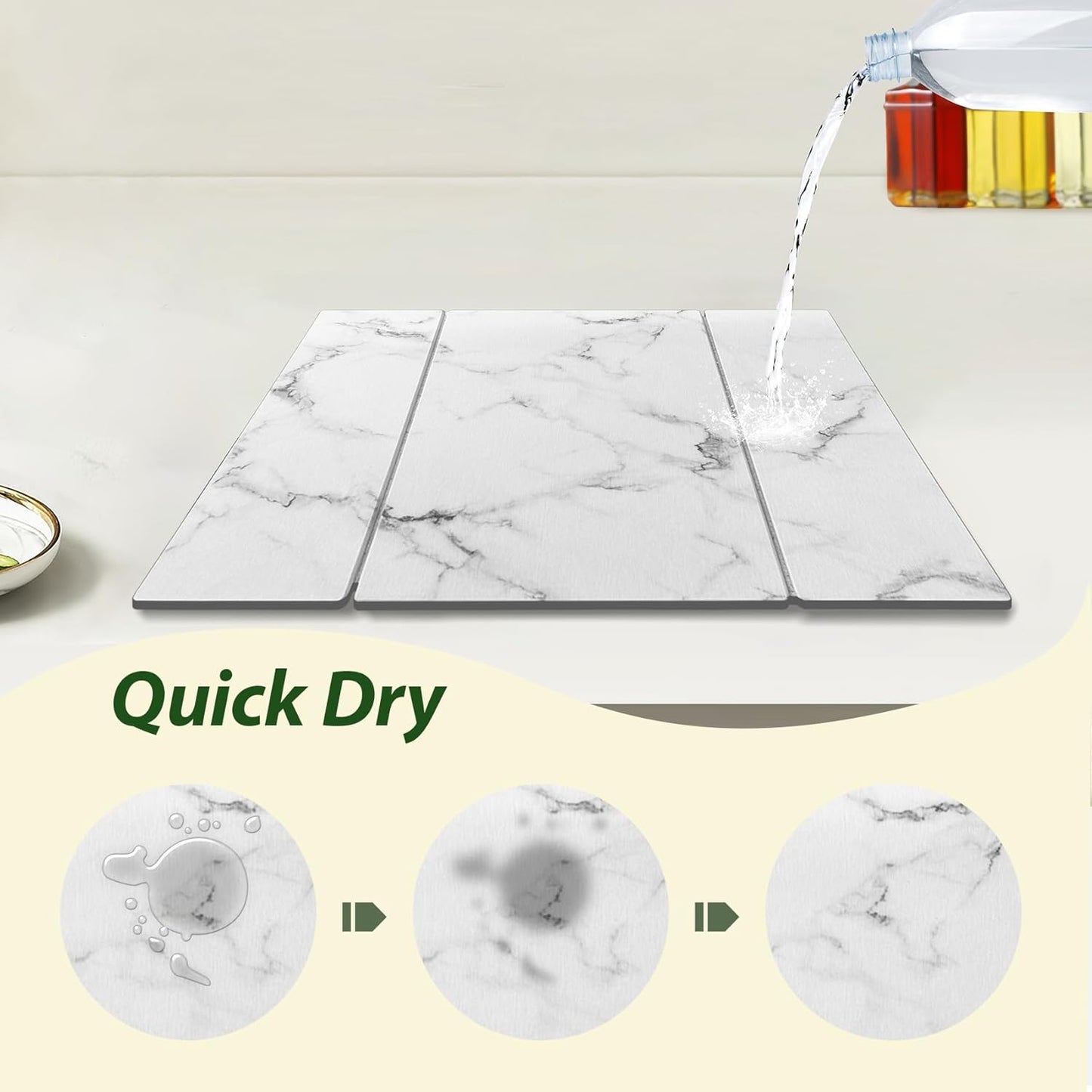Large Stone Drying Mat for Kitchen Counter, 24"x16" Collapsible Quick Dry Dish Drying Mat