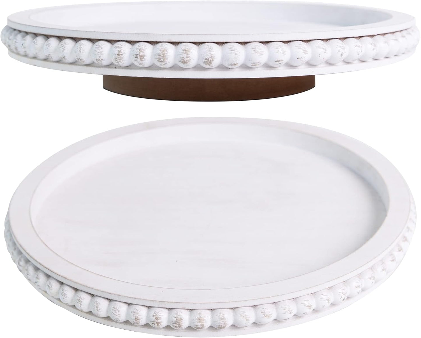 HPC Decor 12Inch Beaded Lazy Susan- Wooden Lazy Susan Organizer for Farmhouse Table Decor