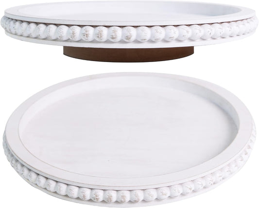 HPC Decor 12Inch Beaded Lazy Susan- Wooden Lazy Susan Organizer for Farmhouse Table Decor
