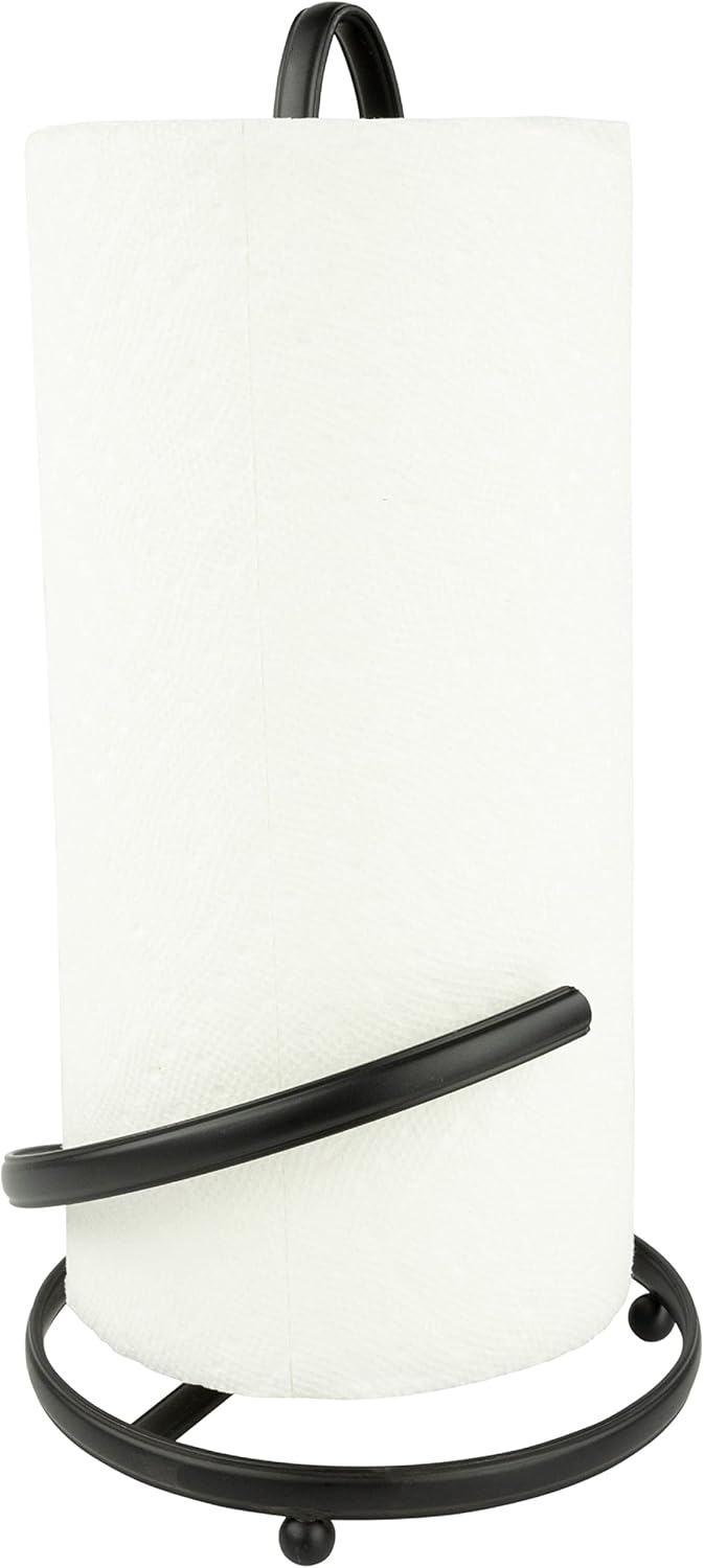 Ashley Black Paper Towel Holder with Easy Tear Arm for Kitchen Countertop Organization