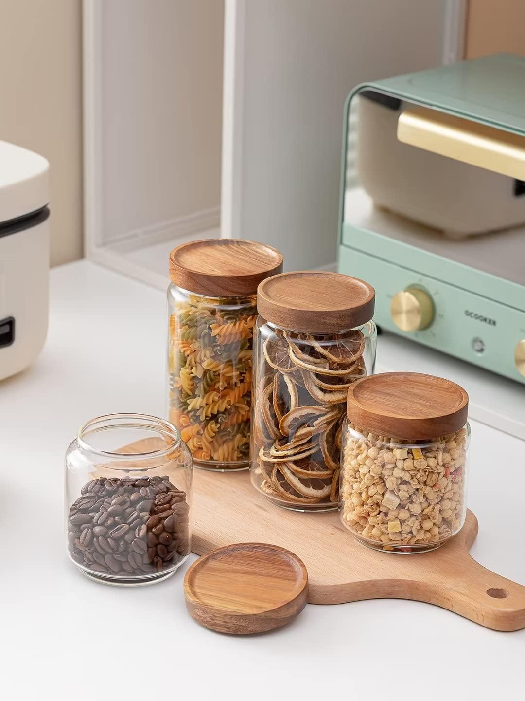 Airtight Food Storage Containers with Bamboo lids set of 5, Stackable Food Storage Containers