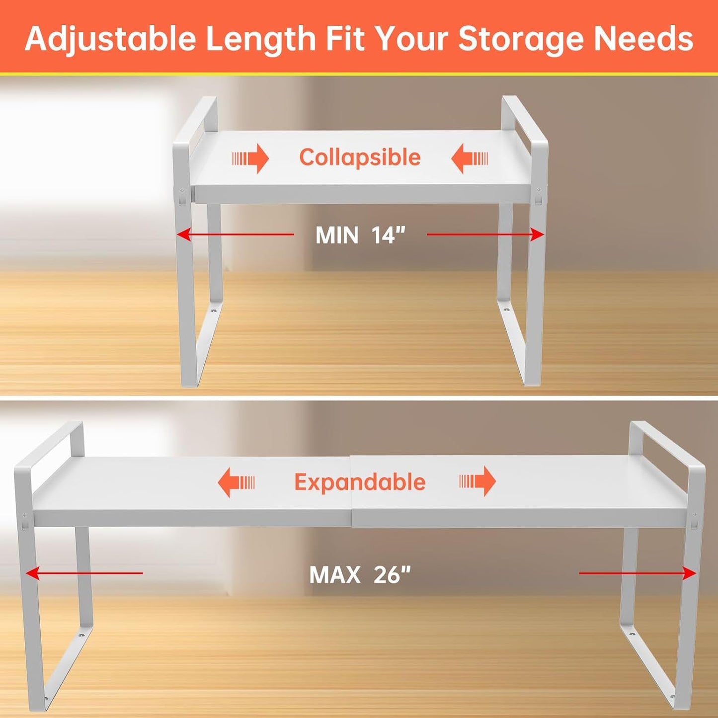 Expandable Cabinet Organizer 14"~25", Kitchen Shelf Organizer Spice Rack 11” wide