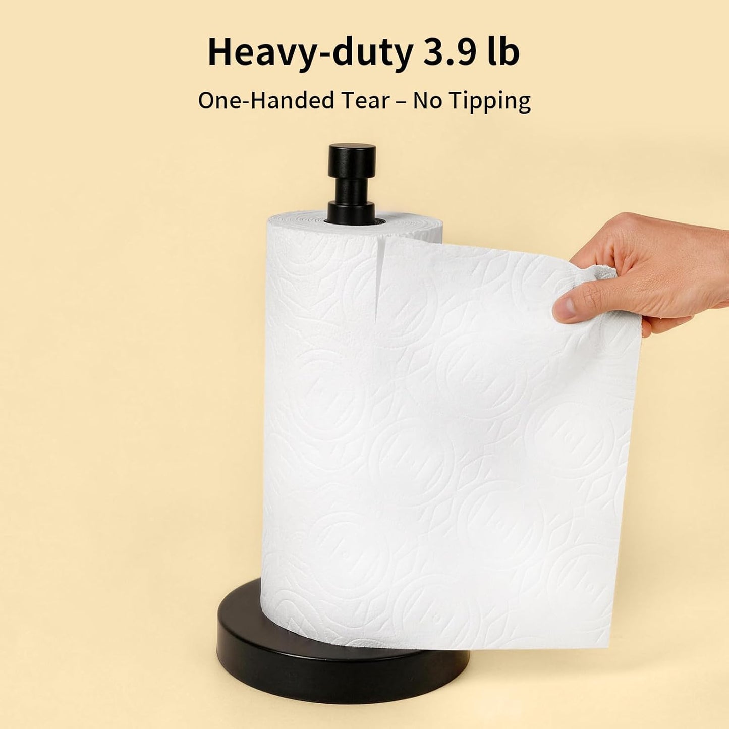 Paper Towel Holder Countertop, Black Paper Towel Holder with Weighted Base Non Slip