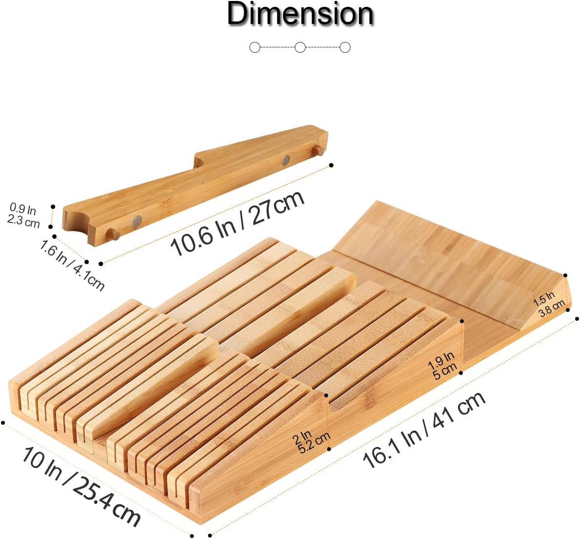 Bamboo In-Drawer Knife Block Set for 16 Knives(Not Included)