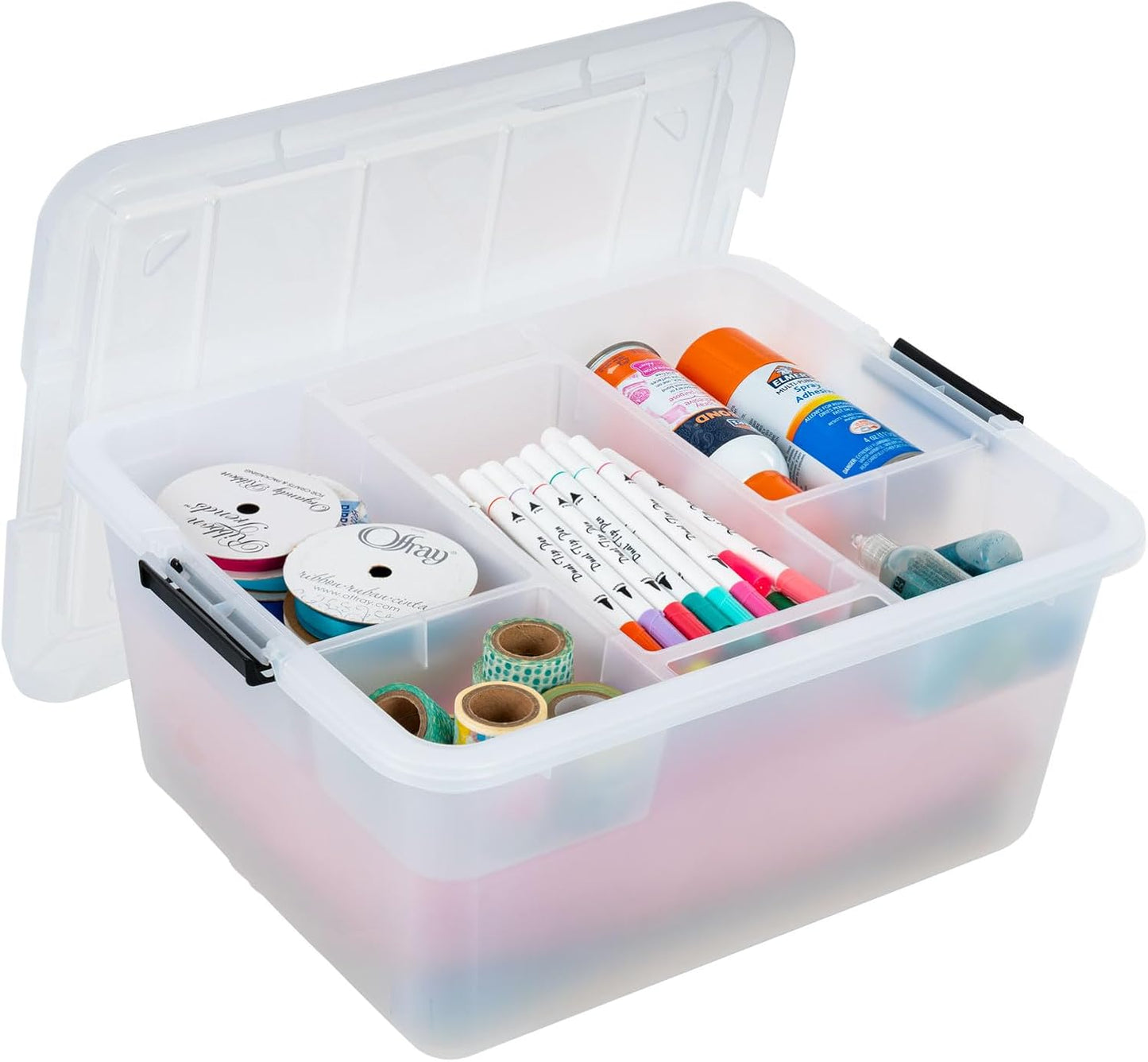 18 QT Clear Storage Organizer with Removable Dividers, Stackable Plastic Storage Box with Lid