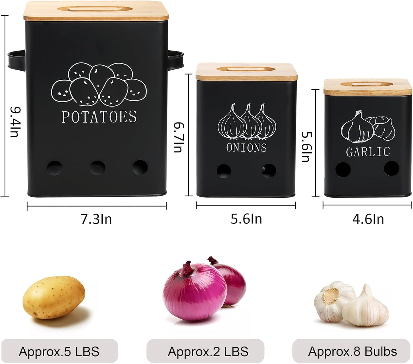 3 Pack Vegetable Storage Tins, Potato Onion Garlic Storage Canister