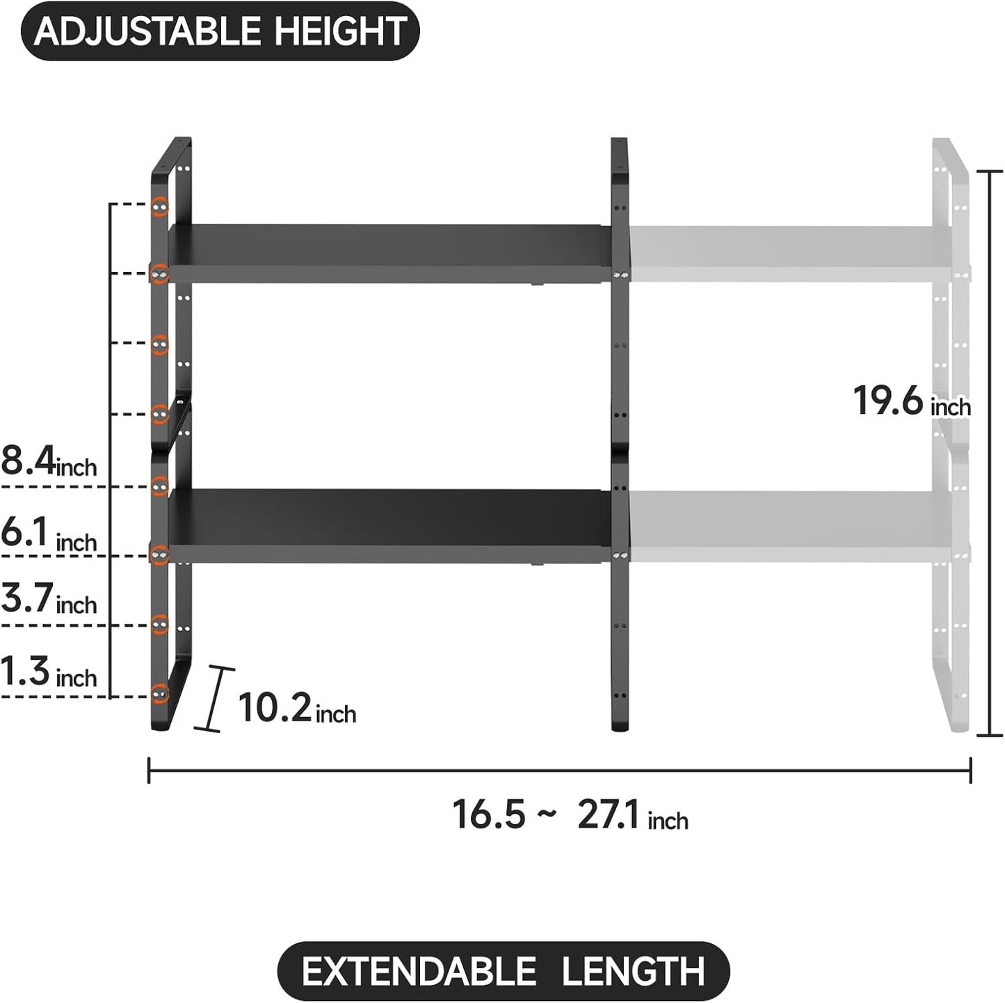 2Pack 16.5-27’’L Expandable Kitchen Shelf Organizer, Stackable Shelves Organizer