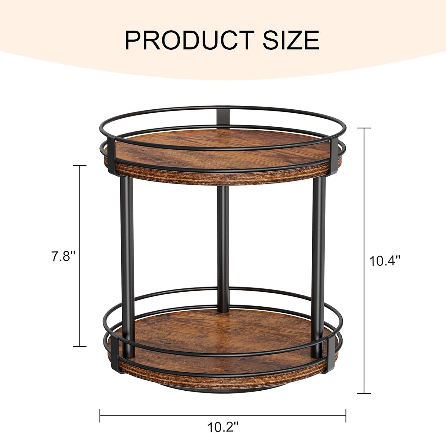 Rotating Spice Rack, 2 Tier Lazy Susan Organizer, Wood Kitchen Countertop Organizer