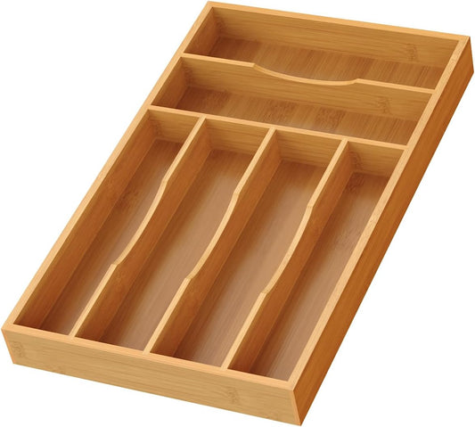 Bamboo Silverware Organizer, Bamboo Kitchen Drawer Cutlery Organizer, Utensil Holder