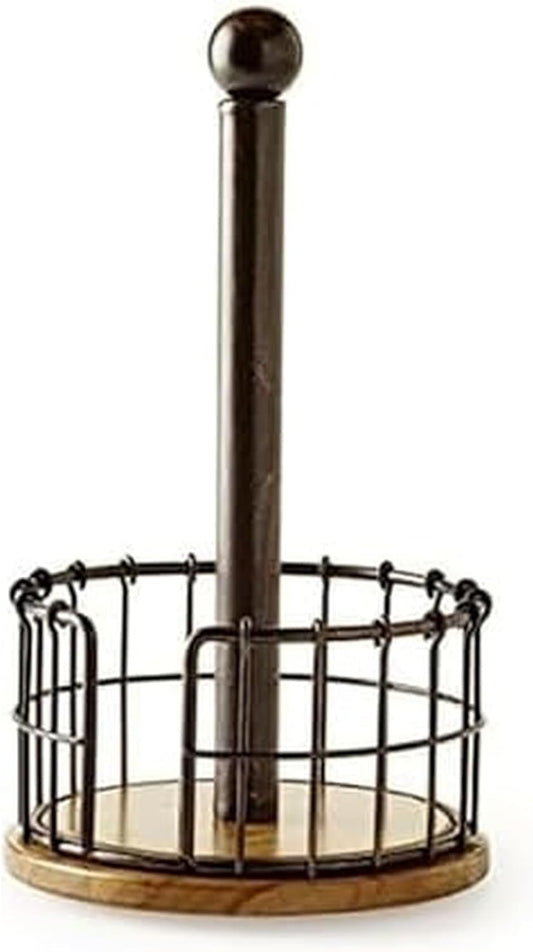 Anvil Wire And Acacia Wood Paper Towel Holder, 13.25-Inch, Antique Black