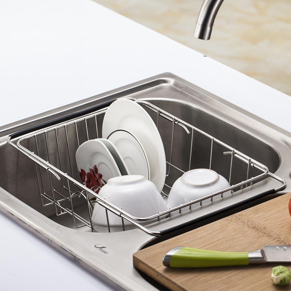 Adjustable Over Sink Dish Drying Rack Stainless Steel Dish Drainer