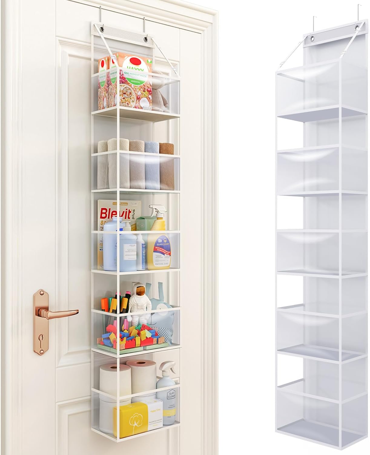 5-Shelf Over The Door Hanging Pantry Organizer, Room Organizer with Clear Plastic Pockets