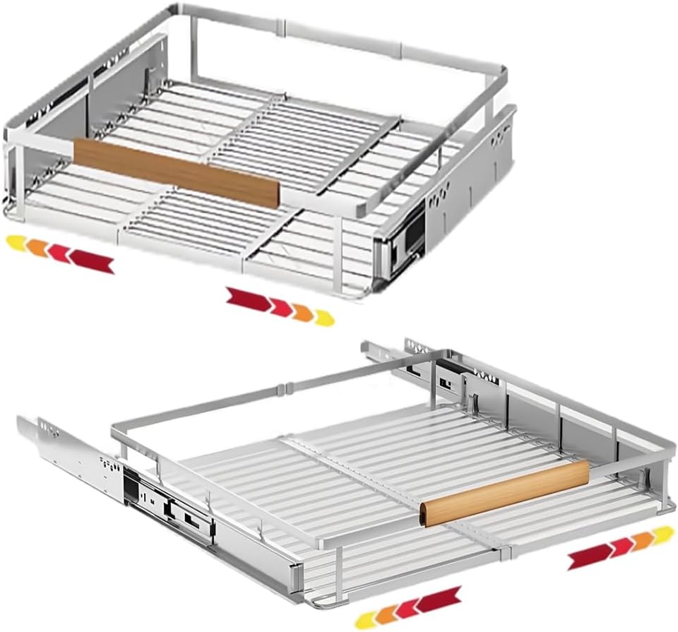 2 Pack Expandable Pull Out Cabinet Organizer，Side Mounting 16.3~26.3"x17.3"Cabinet Pull Out Shelves, Expandable Slide Out Spice Rack for Kitchen Bathroom Office