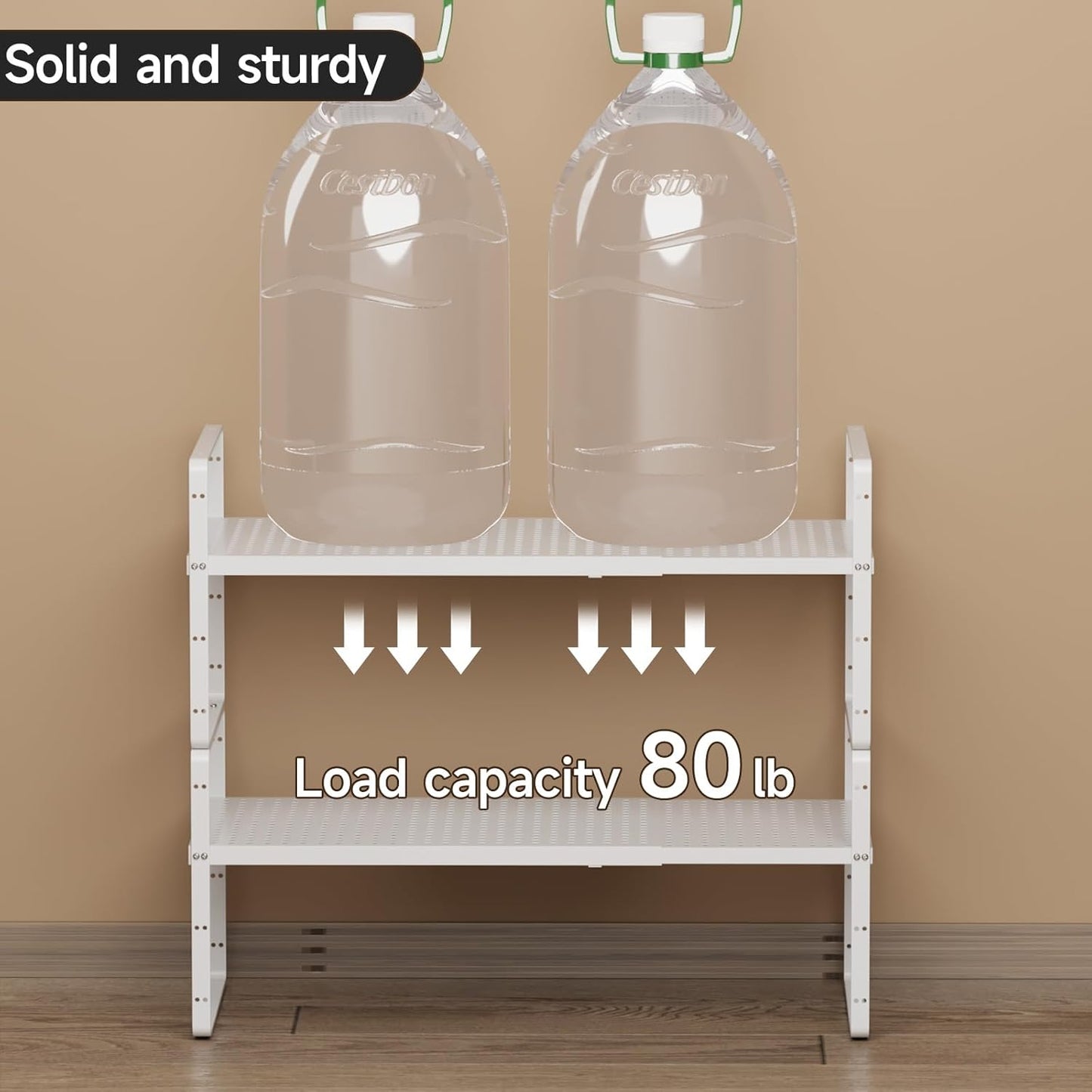 Expandable Cabinet Shelf Organizers, Stackable Metal Shelves Extender for Kitchen Countertop Storage, Adjustable Spices Shelves Rack Stand for Cupboard Pantry, White
