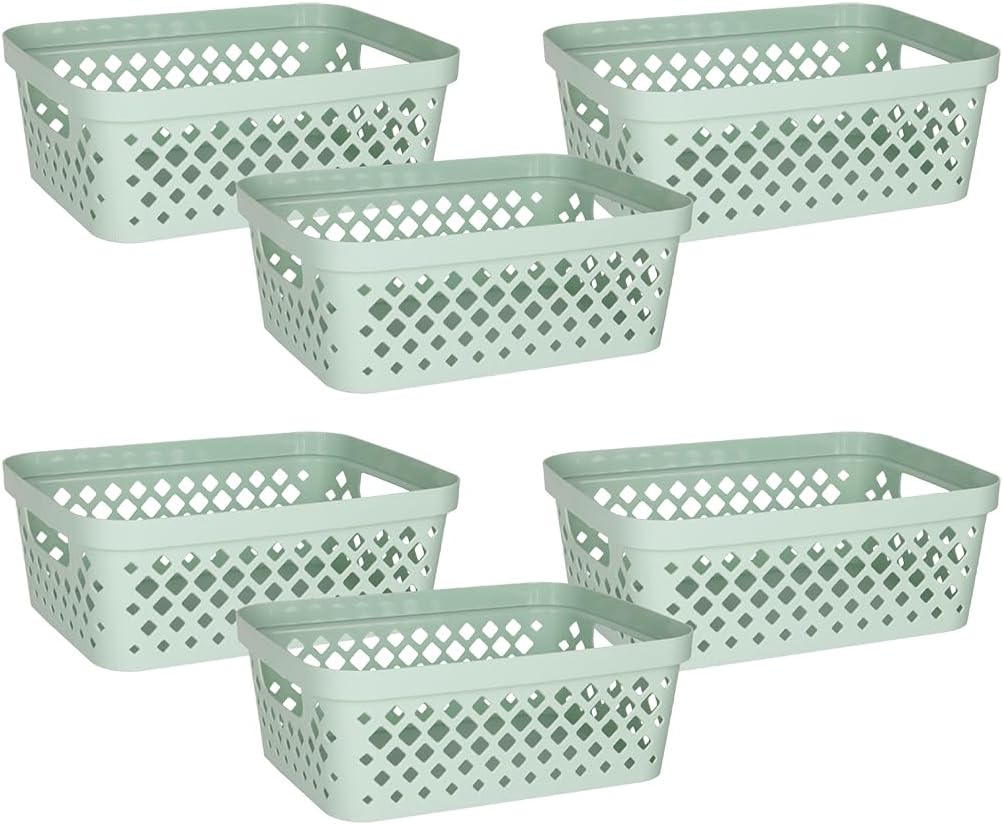 Plastic Storage Basket Set, Value Pack of 6 | Open Storage Bins for Shelves, Bathroom, Pantry