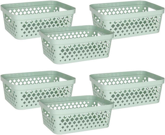 Plastic Storage Basket Set, Value Pack of 6 | Open Storage Bins for Shelves, Bathroom, Pantry