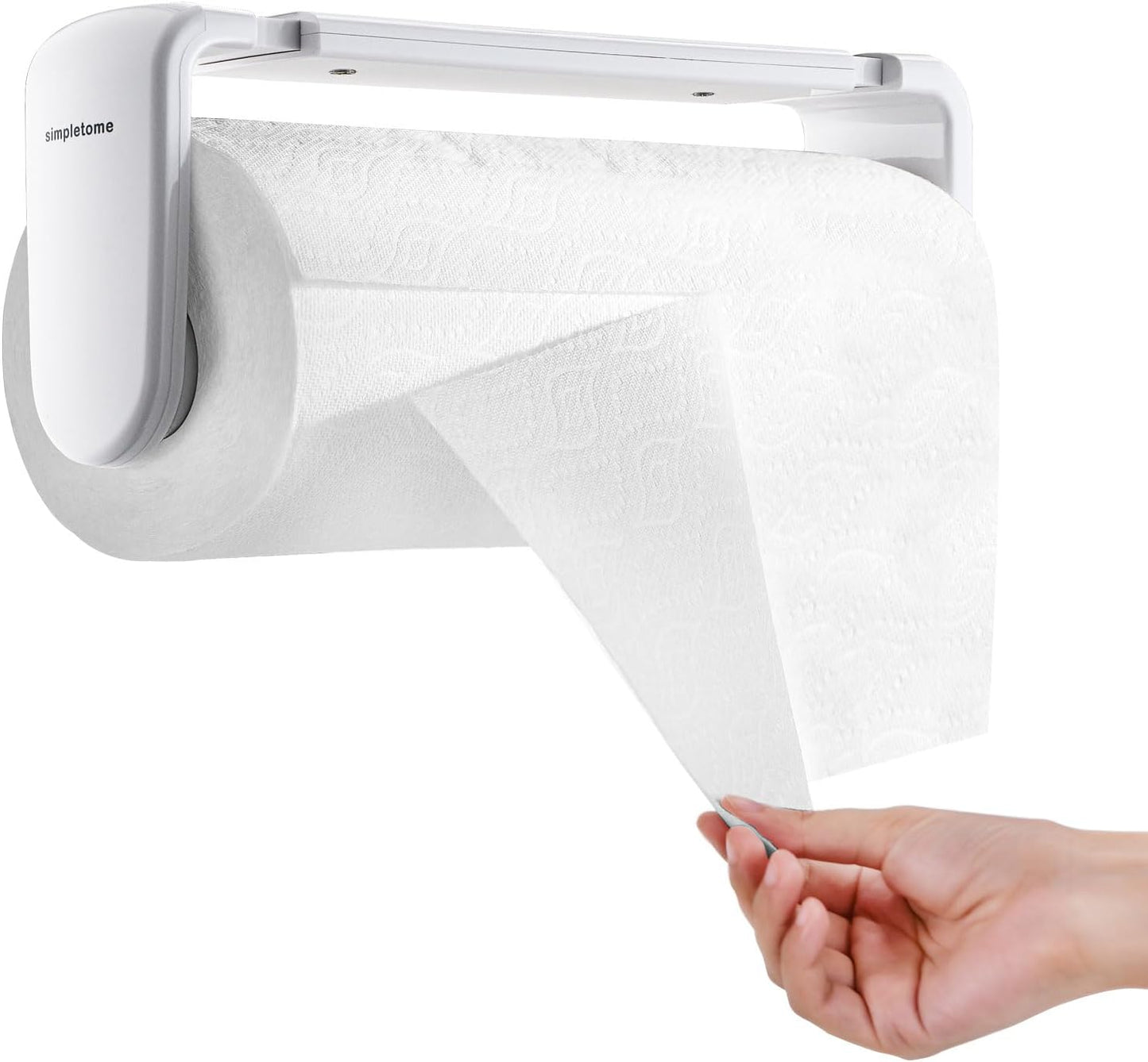 Paper Towel Holder ONE Hand Tear Adaptive Tension Arm Adjustable Length 9.4-11inch/24-28cm (White)