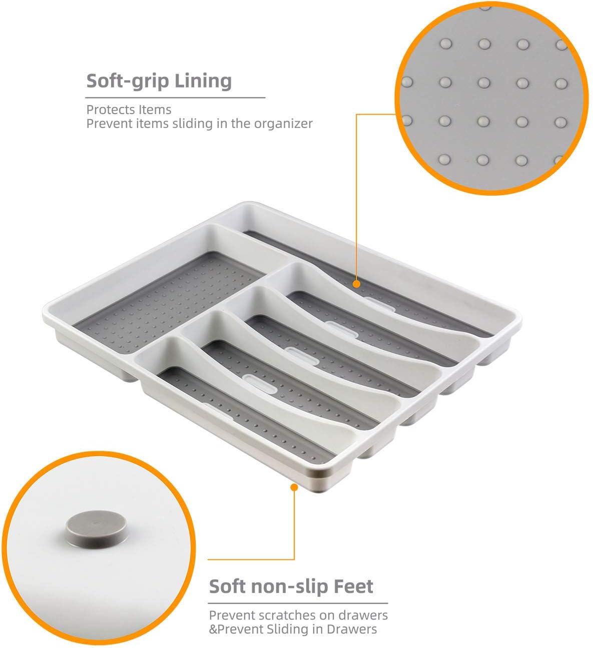 Silverware Organizer Tray for Drawer, 6 Compartment Kitchen Drawer Organizer