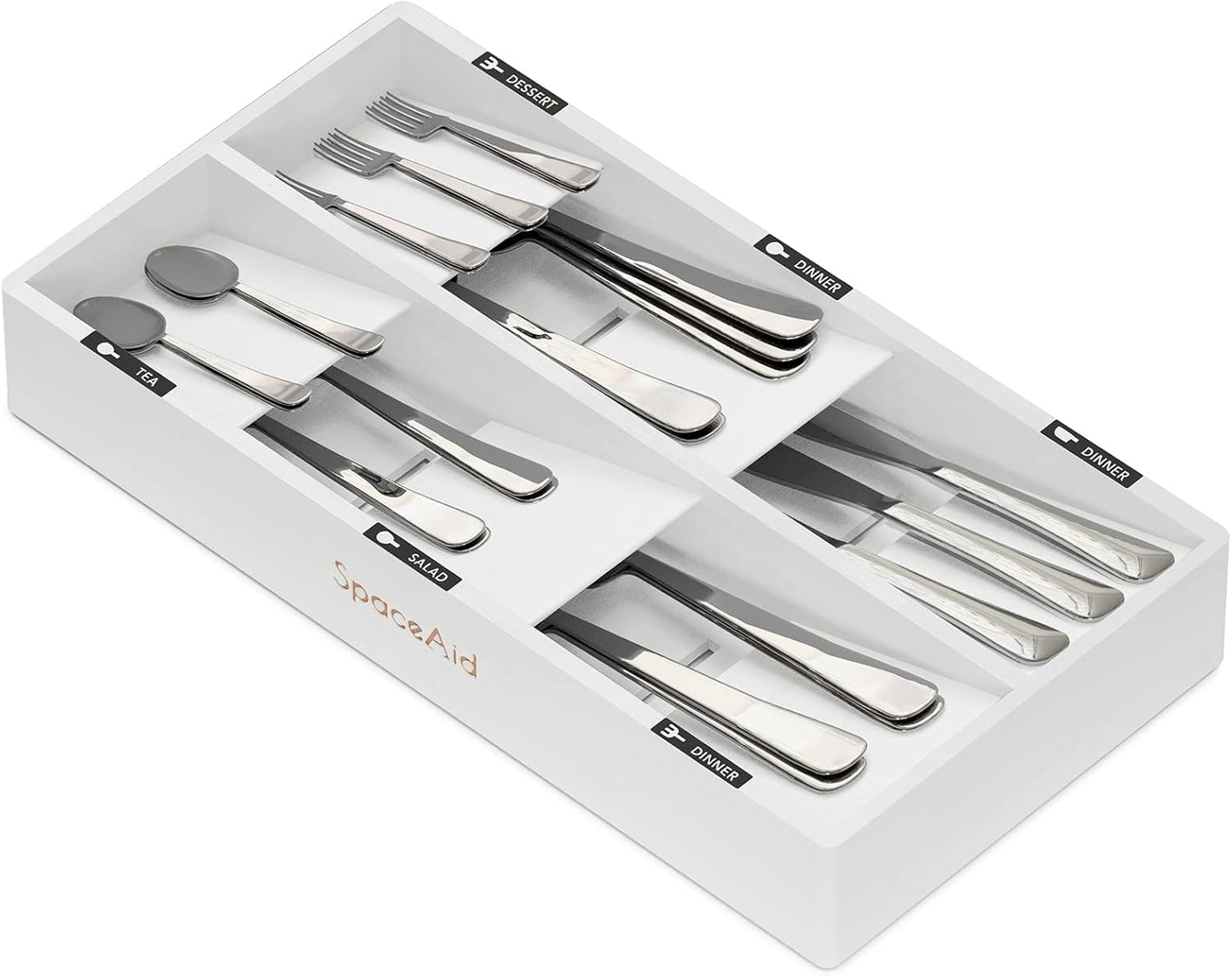 Bamboo Silverware Drawer Organizer with Labels, Kitchen Utensil Tray Holder Organizer for Flatware