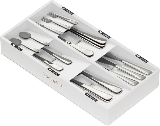 Bamboo Silverware Drawer Organizer with Labels, Kitchen Utensil Tray Holder Organizer for Flatware