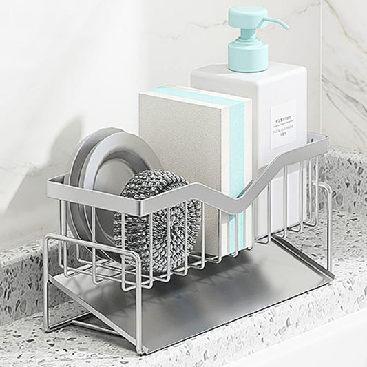 Kitchen Sink Caddy Sponge Holder, Quick Draining, SUS 304 Stainless Steel Sponge Organizer
