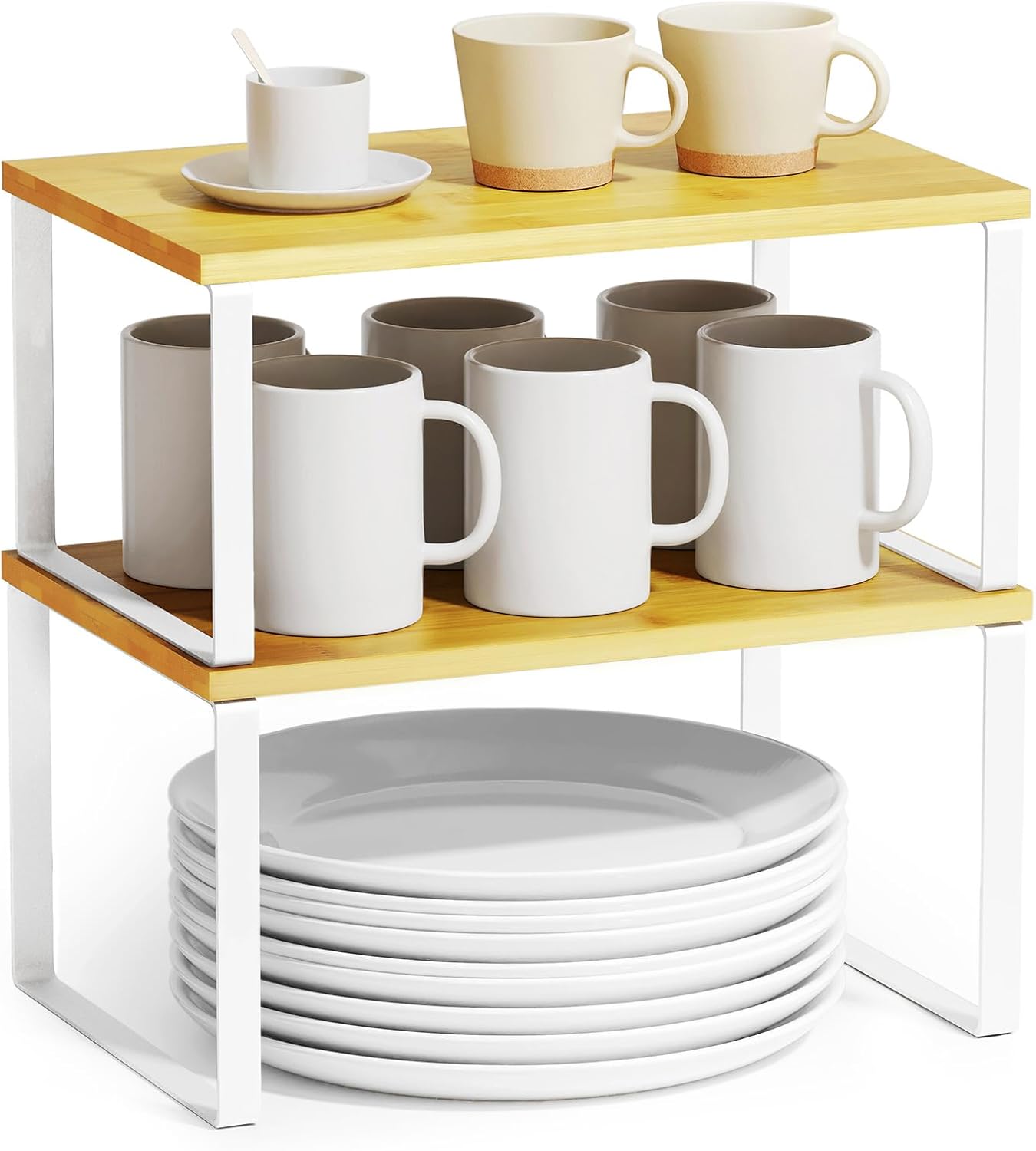 Cabinet Shelf Organizers 2 Pack, Kitchen Counter Rack Shelves Riser