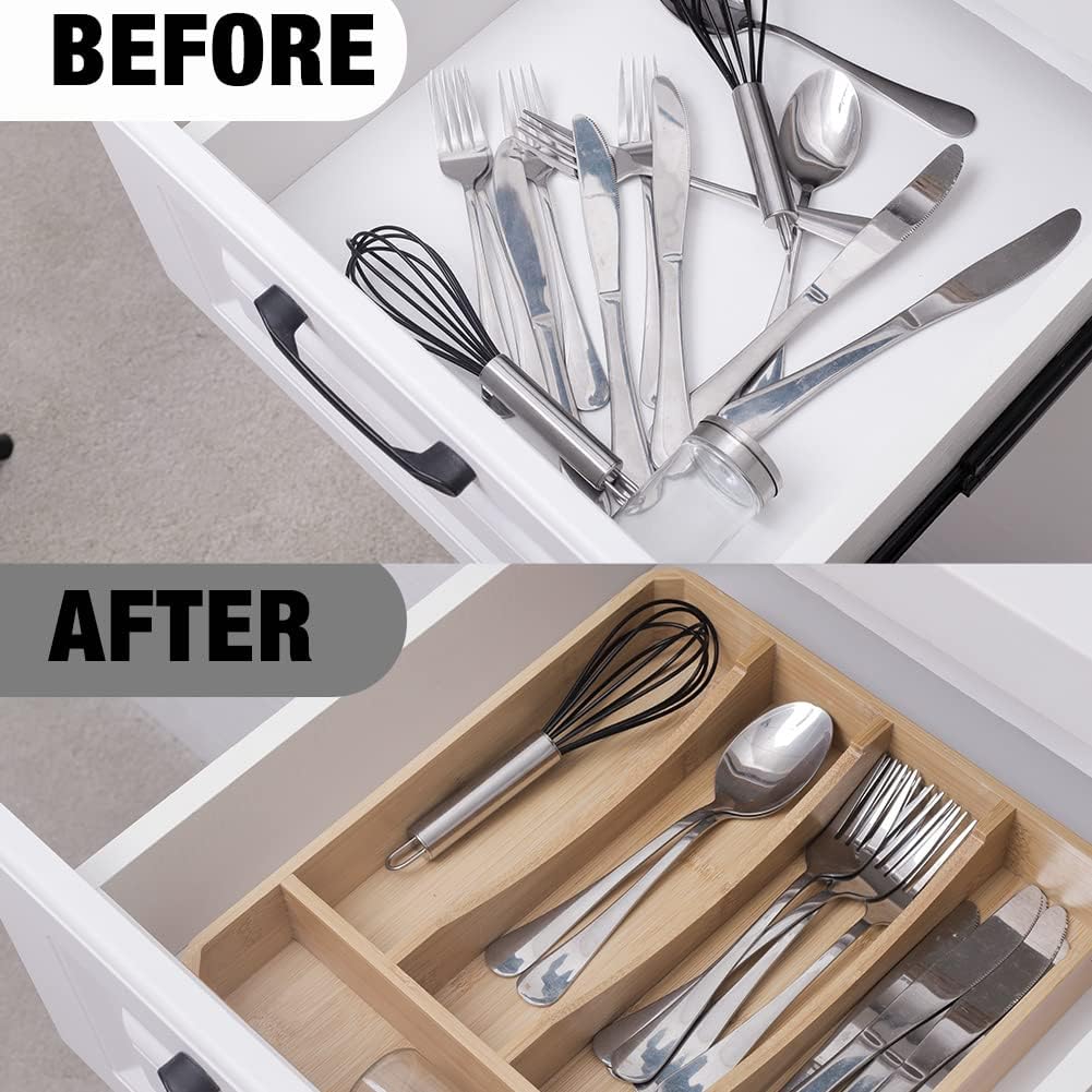 Kitchen Drawer Organizer, 13 Inch Silverware Utensil Tray Holder,with Removable Lid
