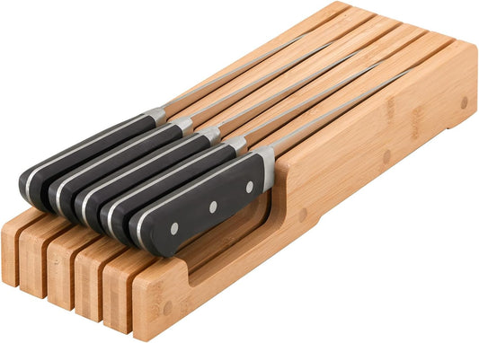 Bamboo Knife Block and In-Drawer Storage, Display Stand and Organizer