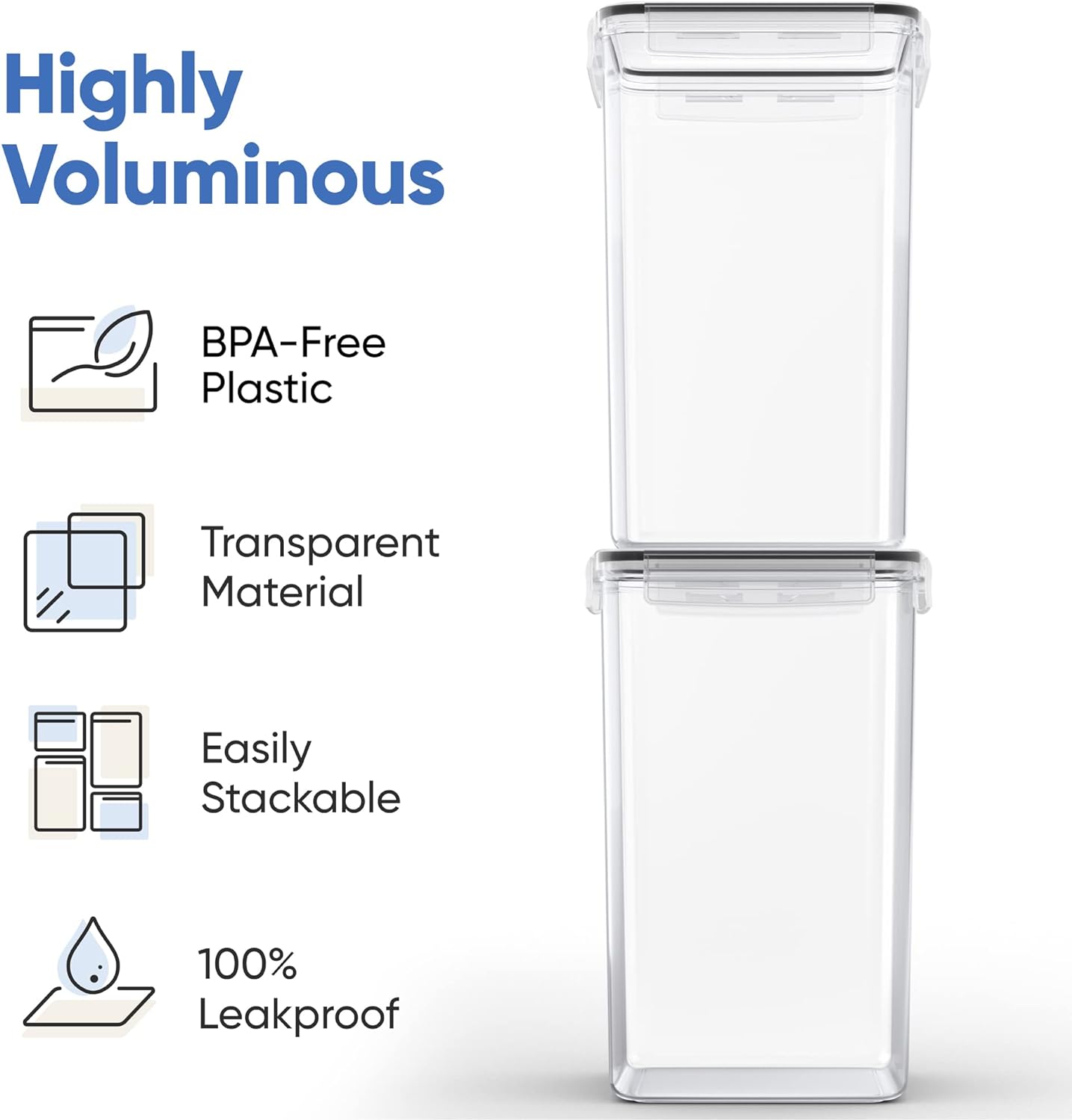 Extra Large Airtight Food Storage Containers with Lids, Pack of 2, 6.5L, 220Oz