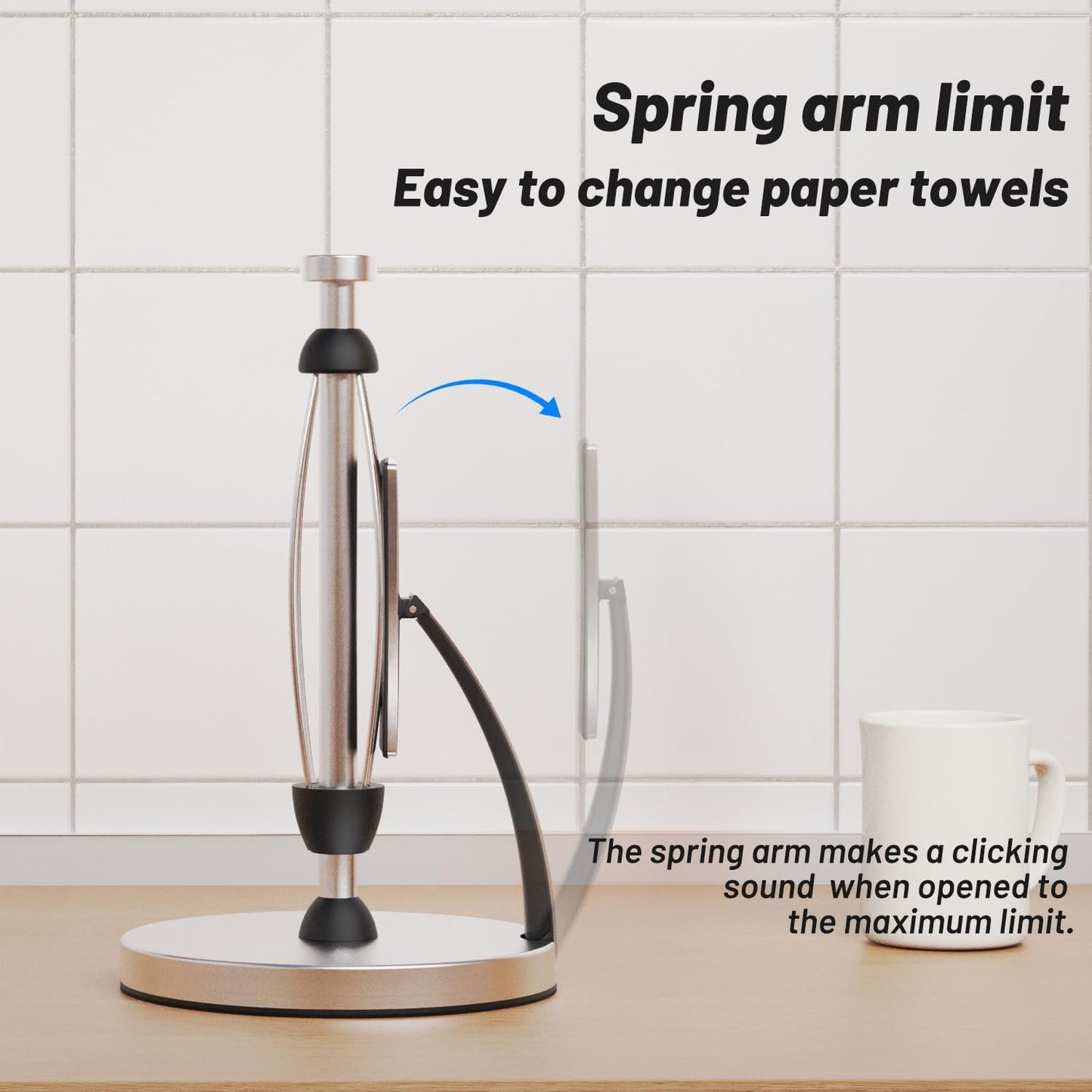Paper Towel Holder Countertop, One-Handed Tear, Stainless Steel