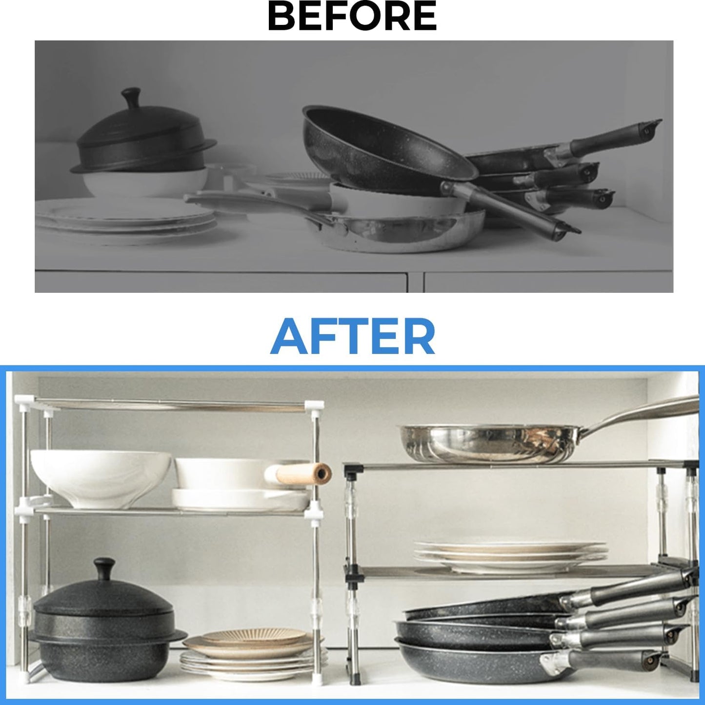 Expandable Cabinet Organizer, Set of 1 Width & Height-Adjustable Kitchen Cabinet Organizer Shelf