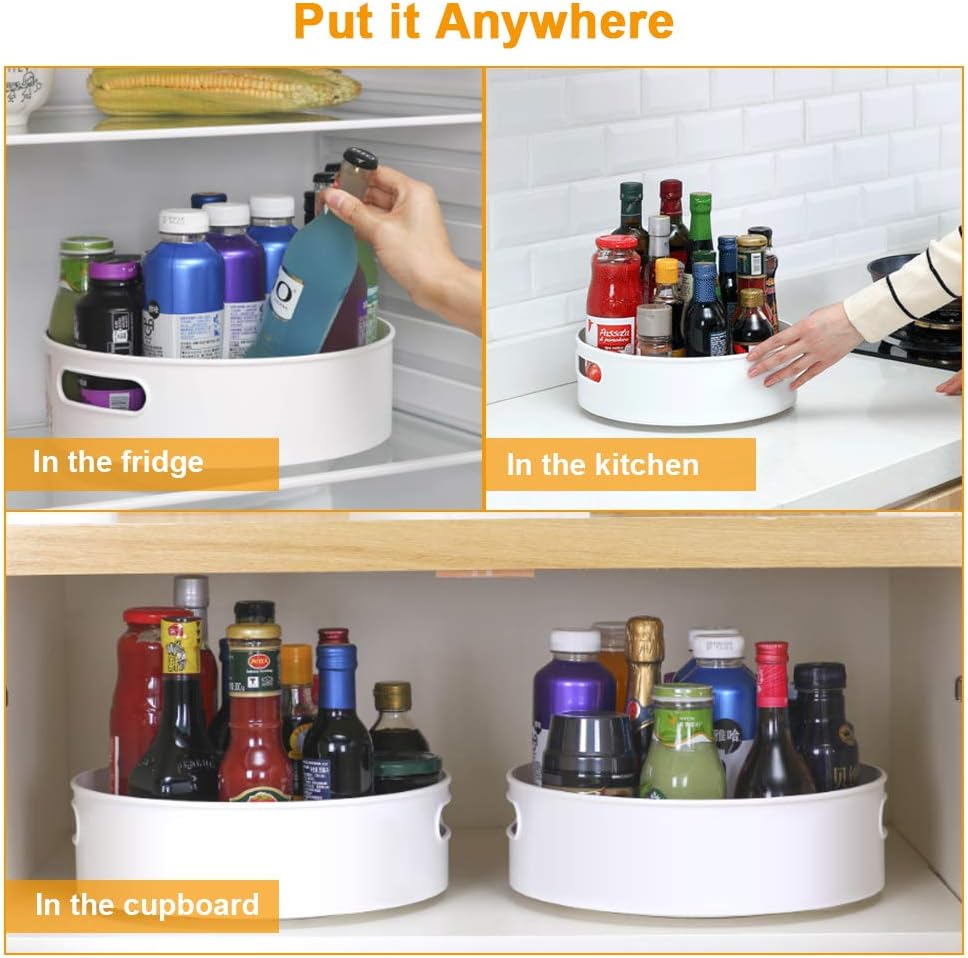 360° Rotating Lazy Susan Organizers, 2 Packs 9" and 12" Turntable Spice Rack Organisers for Kitchen Organization and Storage, Non-Slip Under Sink Organizer for Bathroom Pantry Cupboard
