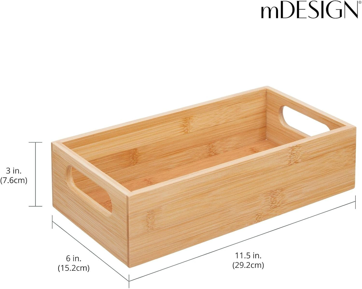 Bamboo Kitchen Storage Container Bin - Drawer Organizer Crate Box with Handles for Pantry Cabinet