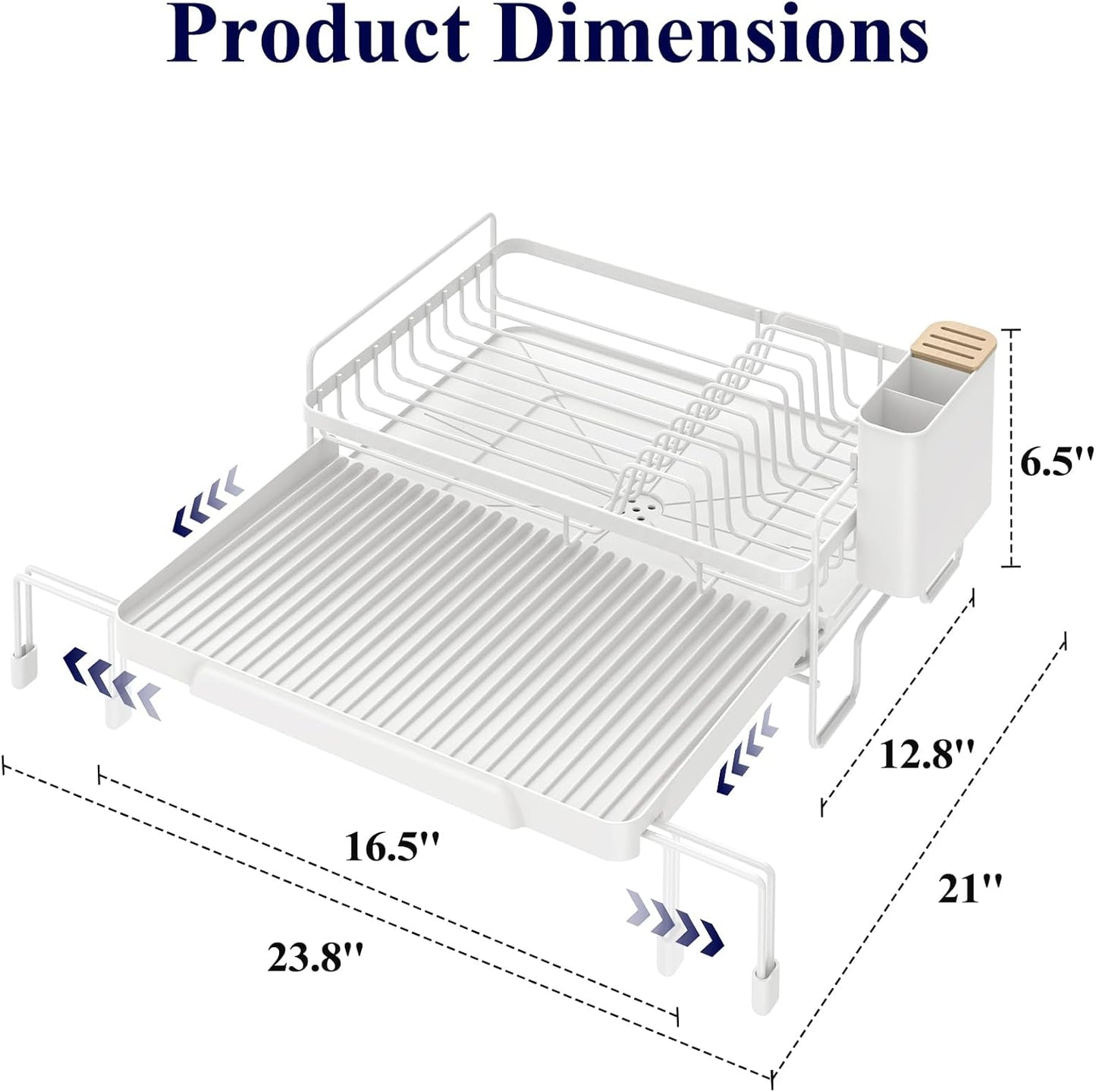Extendable Dish Drying Rack - Adjustable Length 12.8"–21.0"