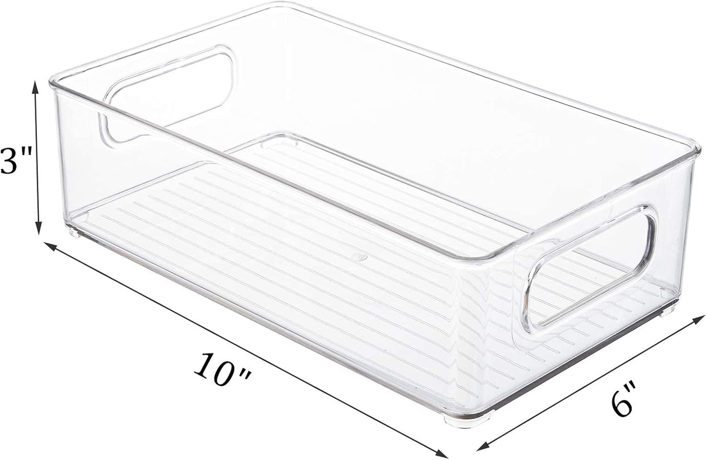 6 Pack Plastic Storage Bins for Pantry, Refrigerator, Countertop, Cabinet Organization