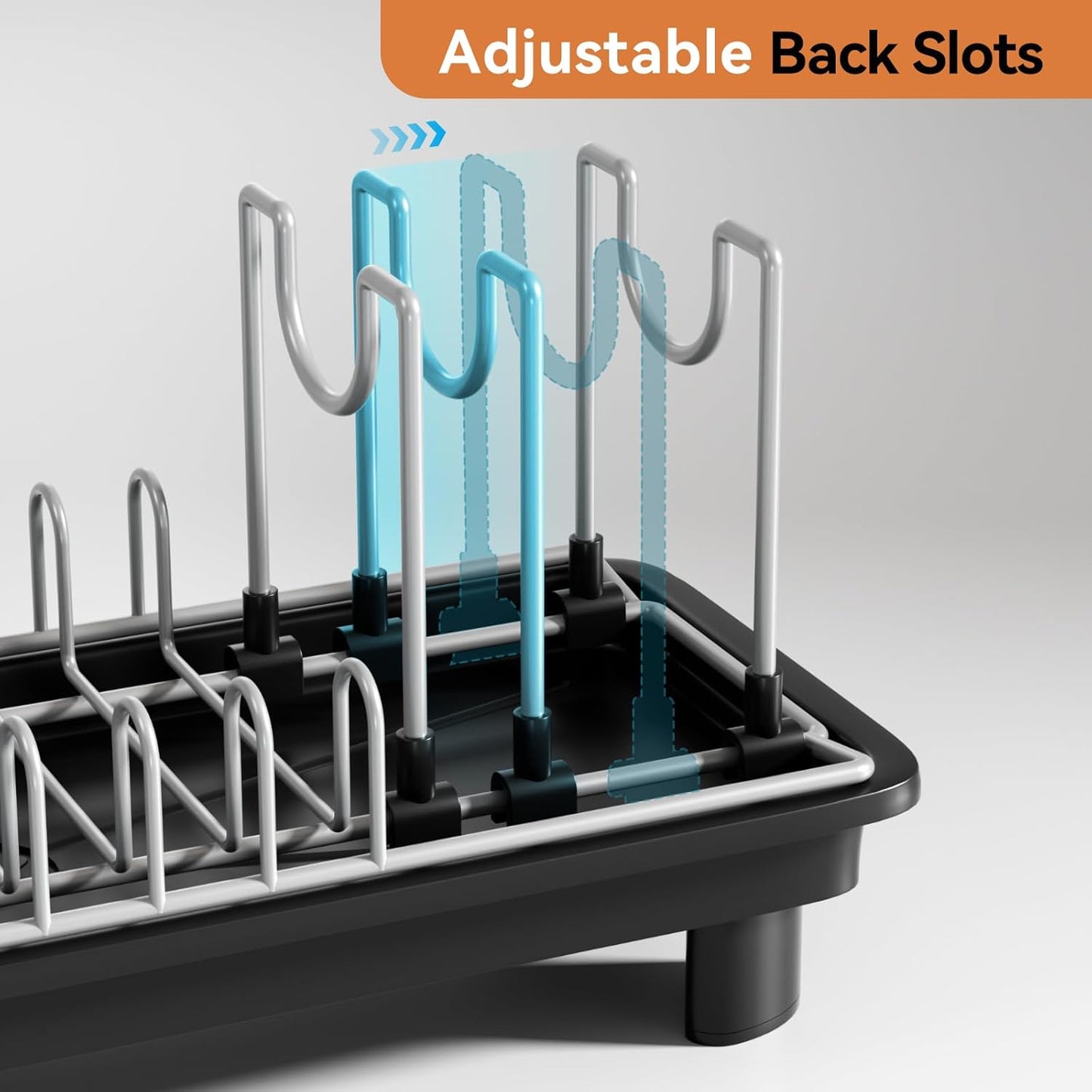 Small Dish Drying Rack, Compact Dish Drainer for Kitchen Counter, with Adjustable Back Slots
