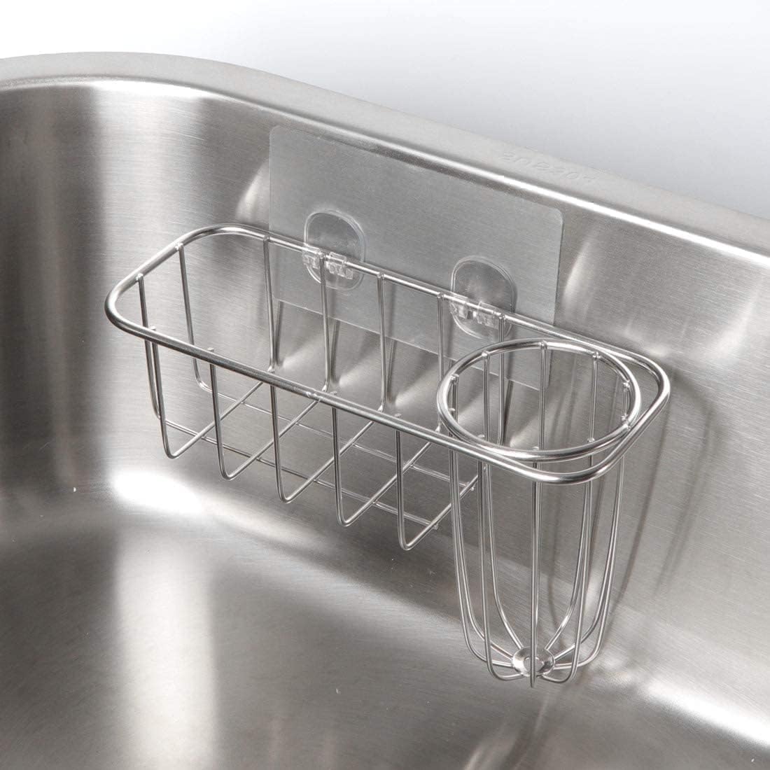 3-in-1 Sponge Holder for Kitchen Sink with Dish Brush Holder, Stainless Steel Caddy for Soap