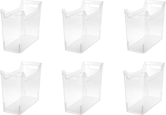 Narrow Shelf Bin with Handles, Plastic Storage Container for Organizing Shelving, Closet, Pantry