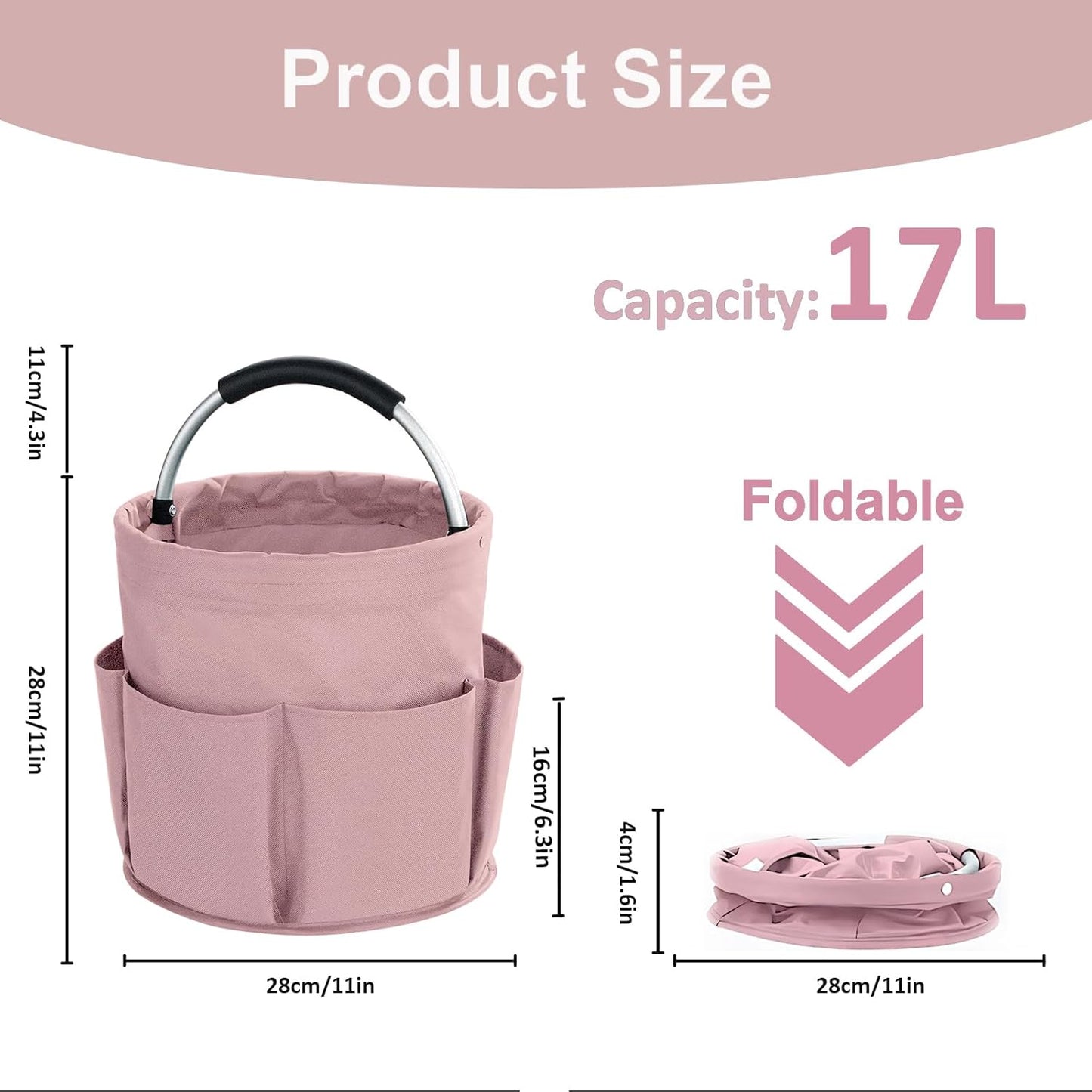 17L Cleaning Caddy with Handle, Cleaning Supplies Organizer, Foldable Storage Basket