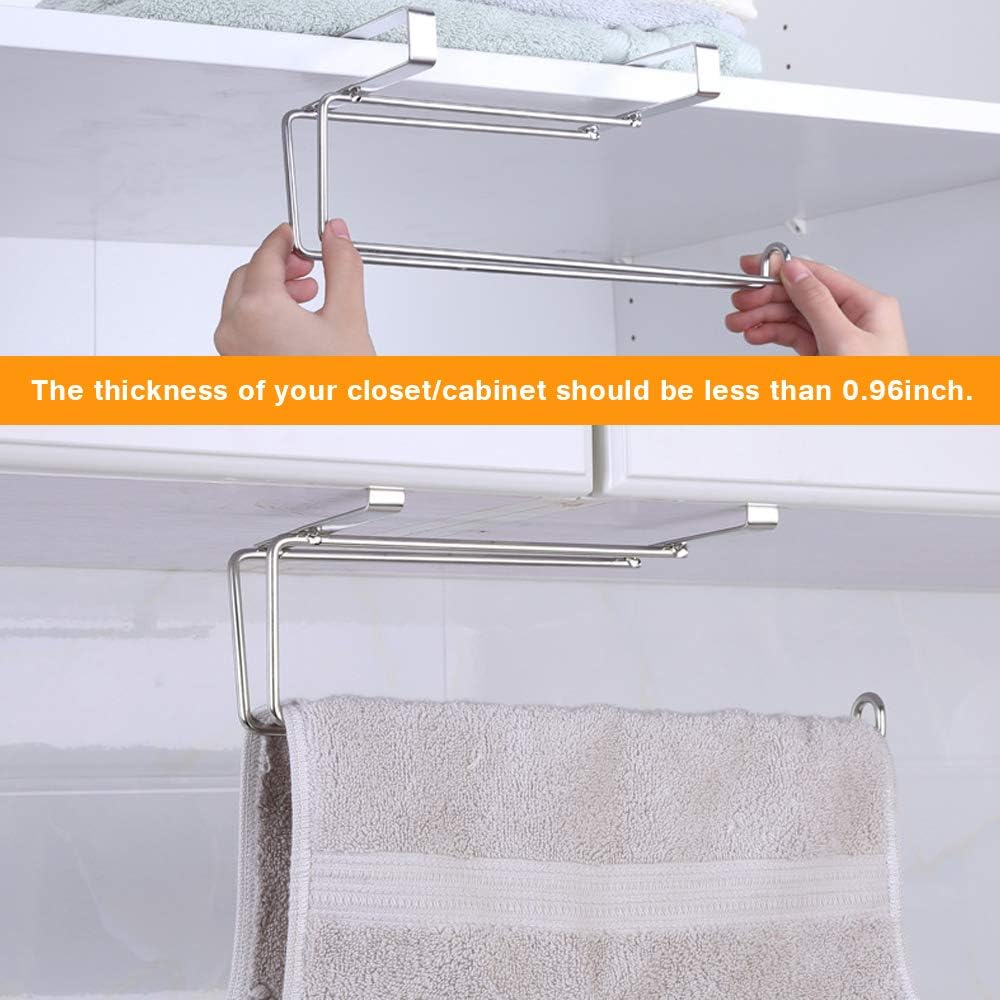 Paper Towel Hanger Holder Stainless Steel Kitchen Roll Paper Towel Holder Tissue Hanger Organizer Rack for Kitchen Under Cabinet Over Door (Paper Towel Holder)