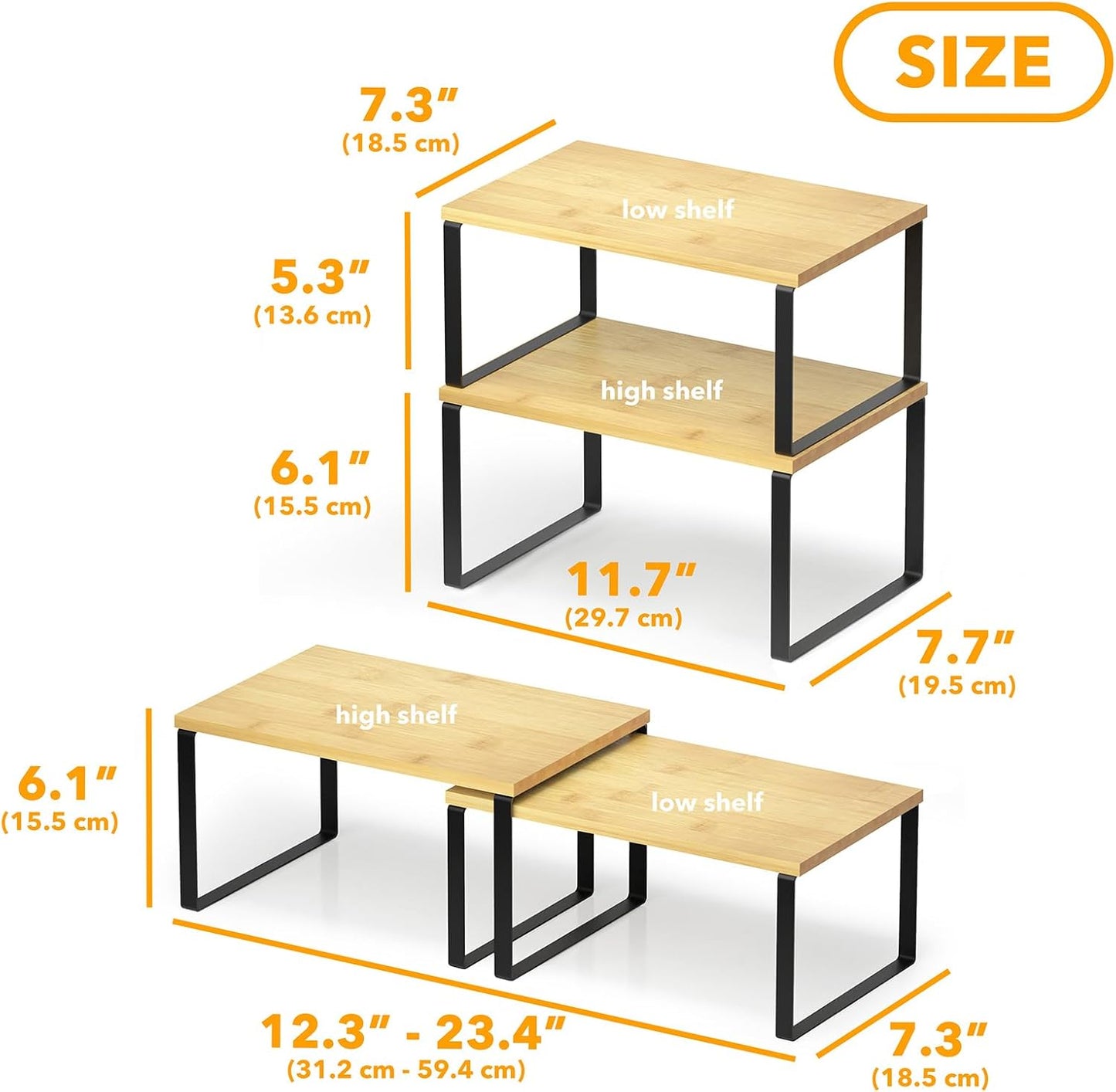 Cabinet Shelf Organizers 2 Pack, Kitchen Counter Rack Shelves Riser