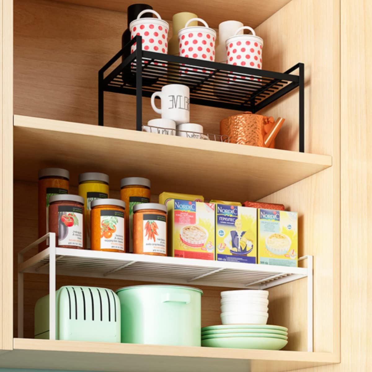 Cabinet Shelf, 13" Kitchen Counter Shelf, Metal Wire Stackable Cupboard Spice Rack