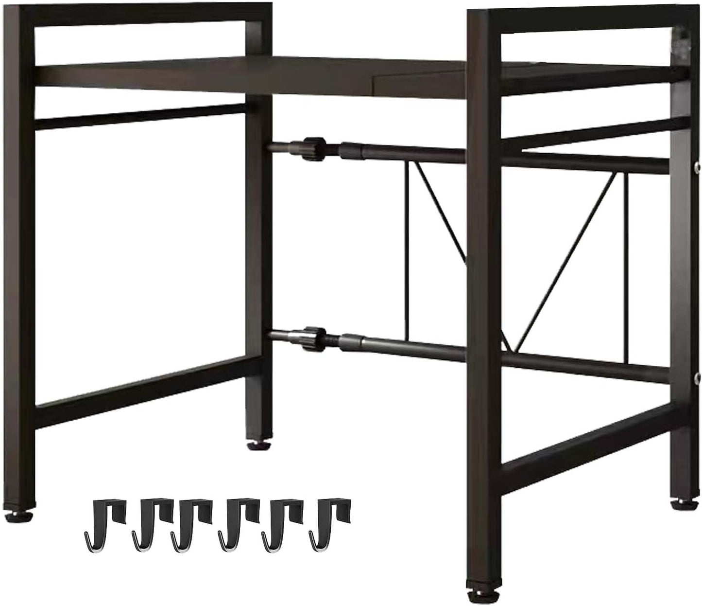 Microwave Oven Rack, Microwave stand,Adjustable Shelf with 6 Hooks Microwave Shelf, Microwave Rack, Extendable Kitchen Microwave Stand, Microwave Stand with Storage (shelf 001)