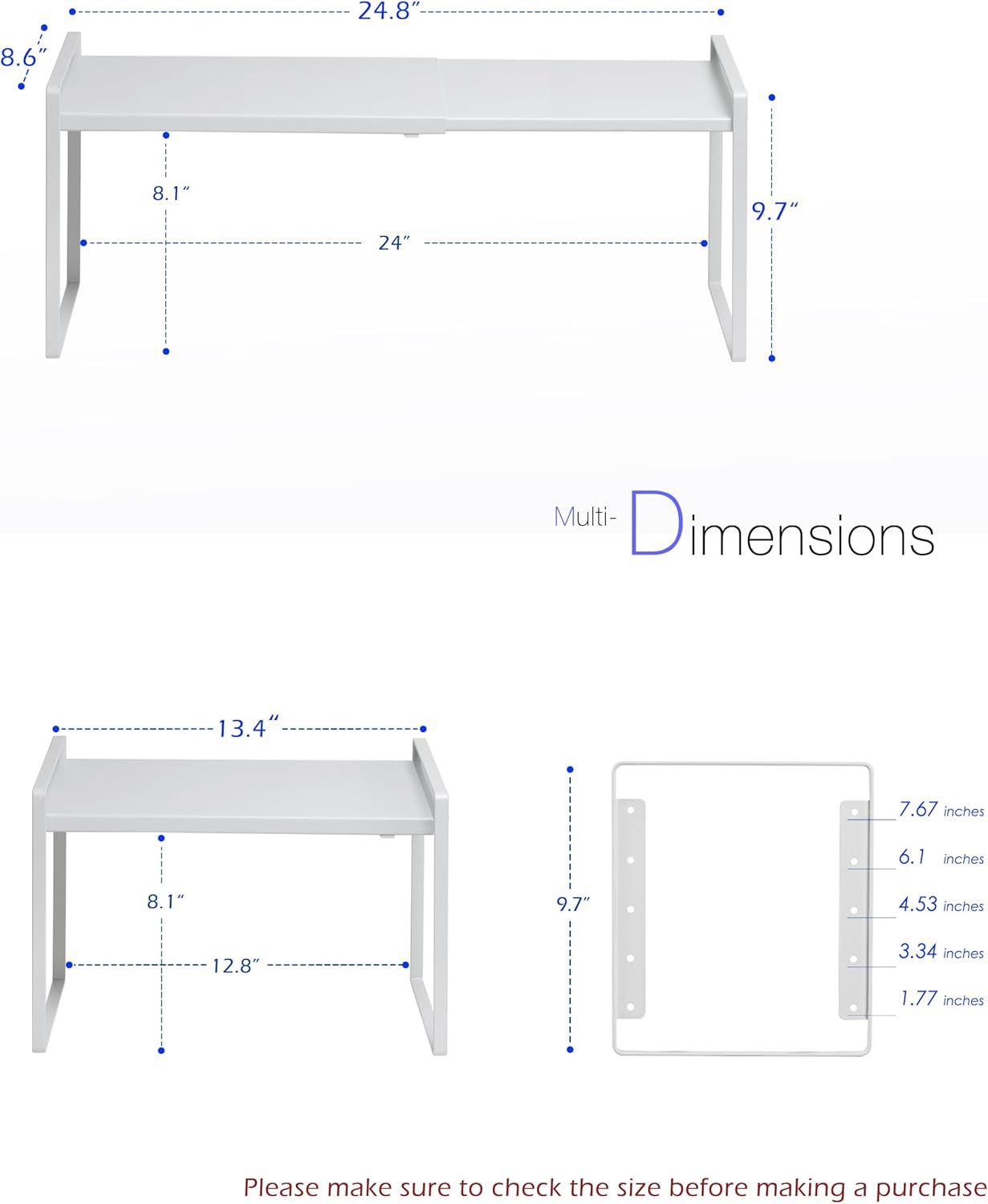 Cabinet Shelf Organizer Expandable 5 Heights Adjustable Stackable Rack Riser for Kitchen Pantry Cupboard Under Sink Organization Storage Space Saver Heavy Duty Metal White